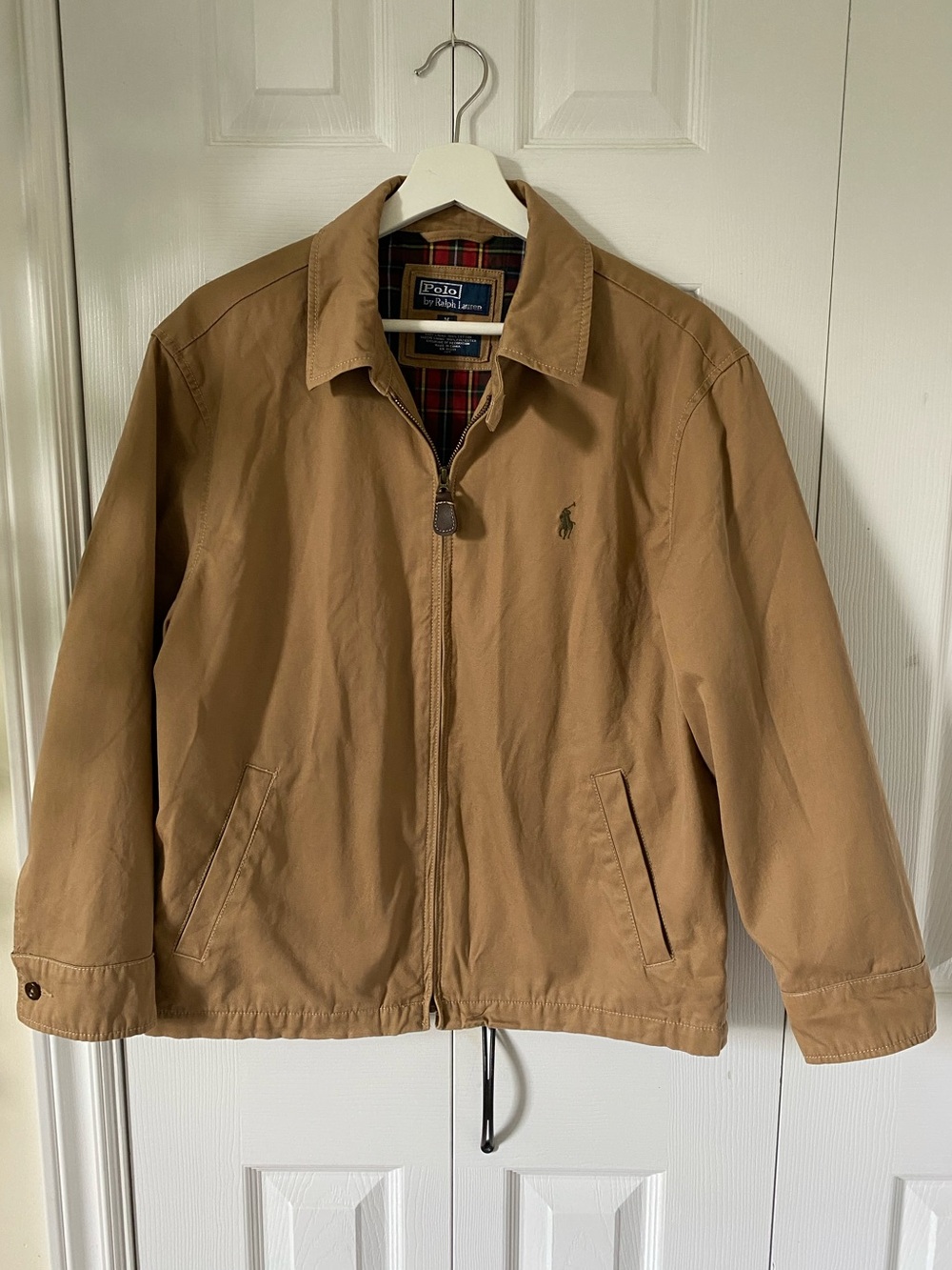 Polo Ralph Lauren Harrington Khaki Lightweight Barn type Jacket plaid lined Med